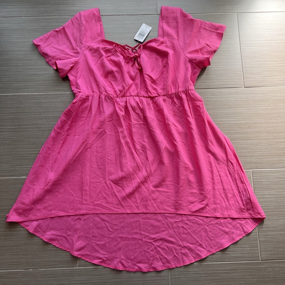 Torrid Pink Babydoll Dress Lace Up V-Neck Hi-Low Hem NWT Size 0 (L/12)